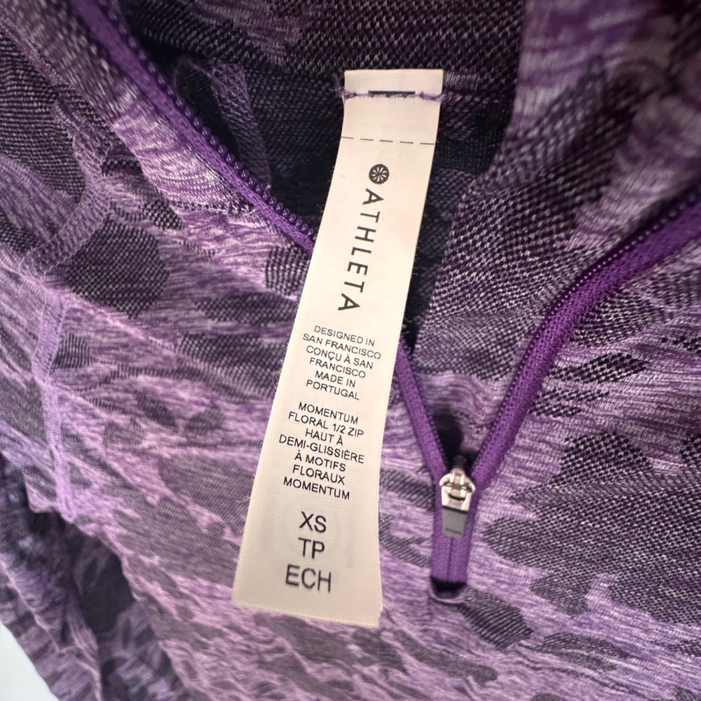 NWOT Athleta XS Momentum Half Zip Fitted Athletic Long Sleeve Top Purple Floral - Picture 6 of 8